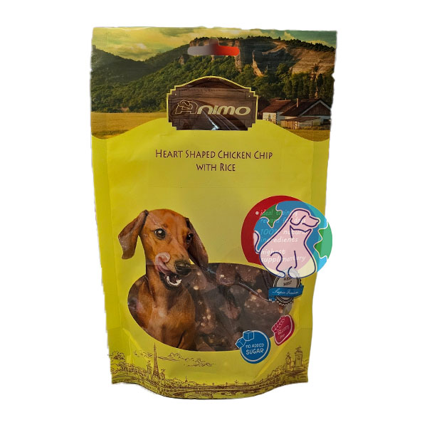 تشویقی سگ 100 گرمی Animo heart shaped chicken chip with rice